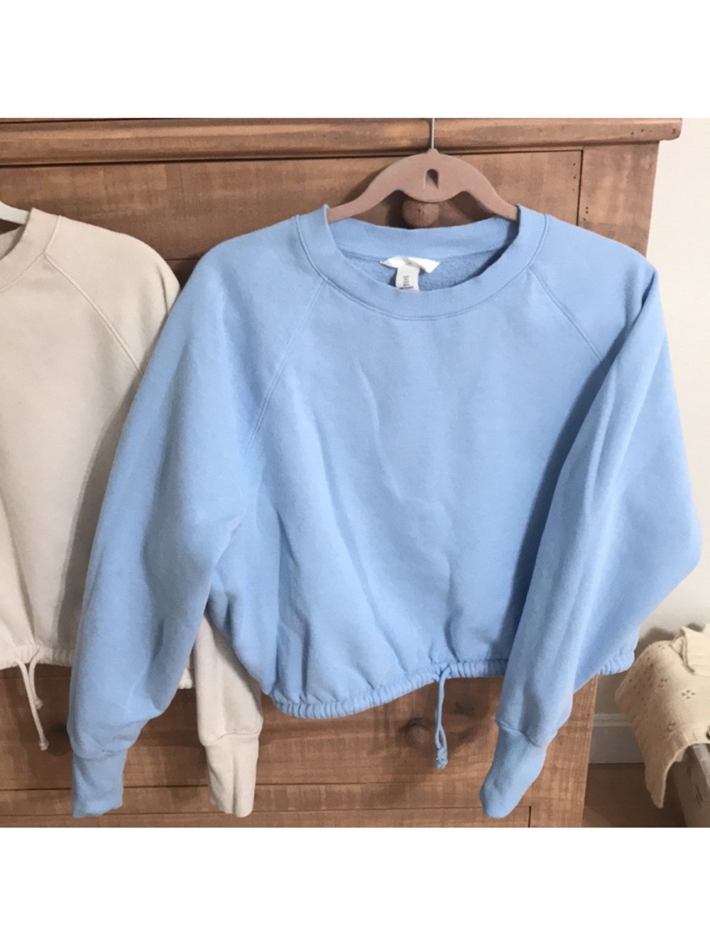 H&M Light Blue Crewneck Drawstring Hem Sweatshirt